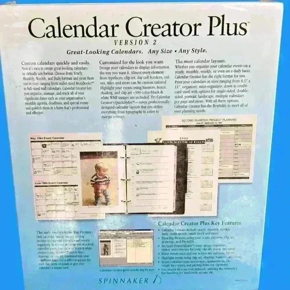 Calendar Creations Plus Version 2.0 for Windows by Spinnaker New In Box - Picture 2 of 5